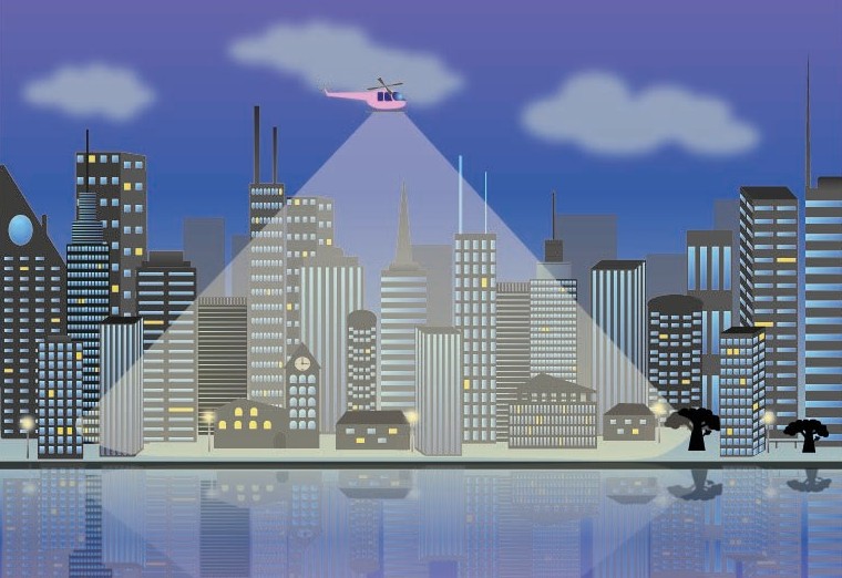 Skyline mit Hubschrauber
